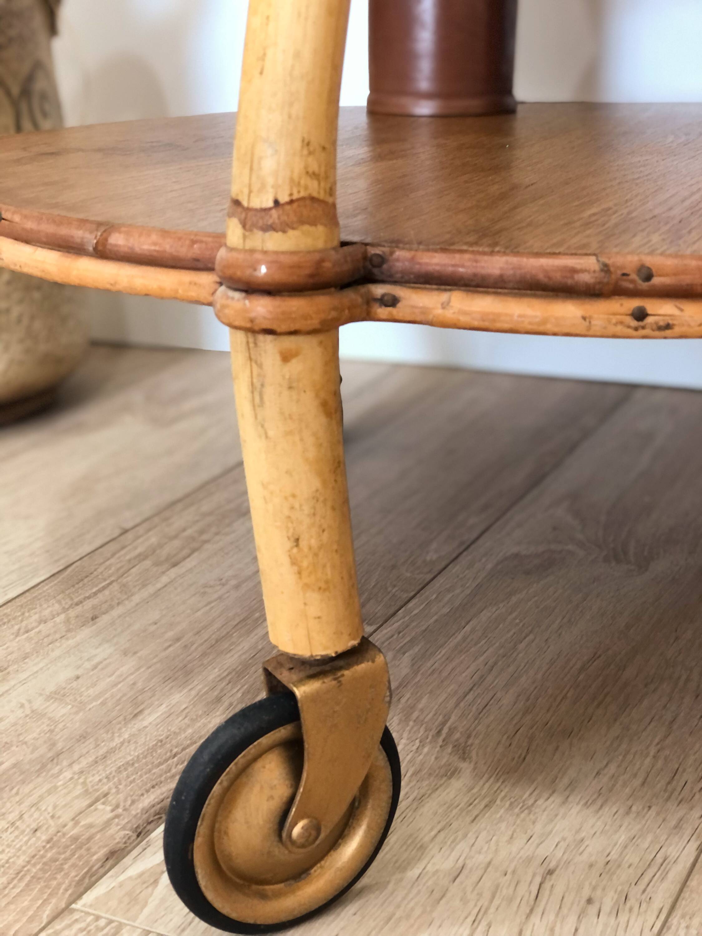 1960s/70s rattan rolling bar/serving cart