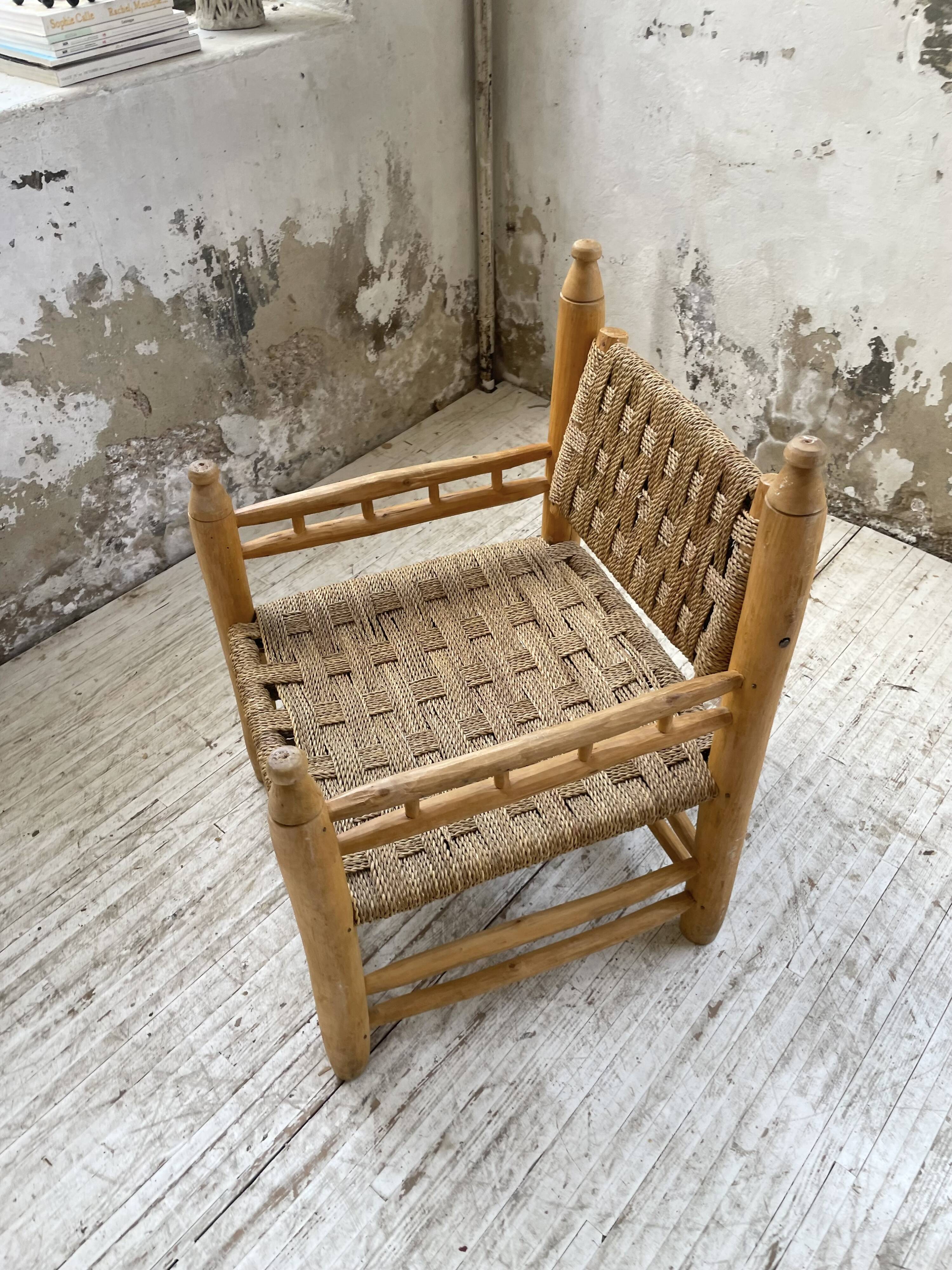 Moroccan wooden and rope armchair