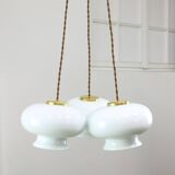 Mid-Century Italian Opaline Glass & Brass Pendant Lamp, set of 3