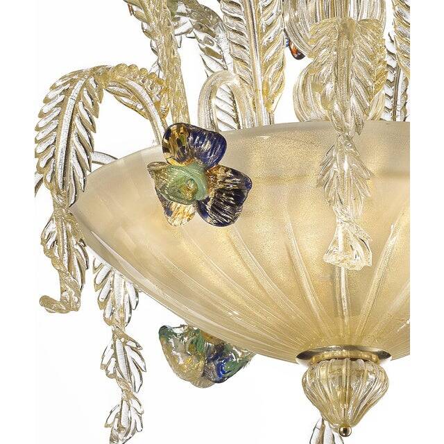 21st Century Transparent and Gold Floral Chandelier in Murano Glass