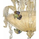 21st Century Transparent and Gold Floral Chandelier in Murano Glass