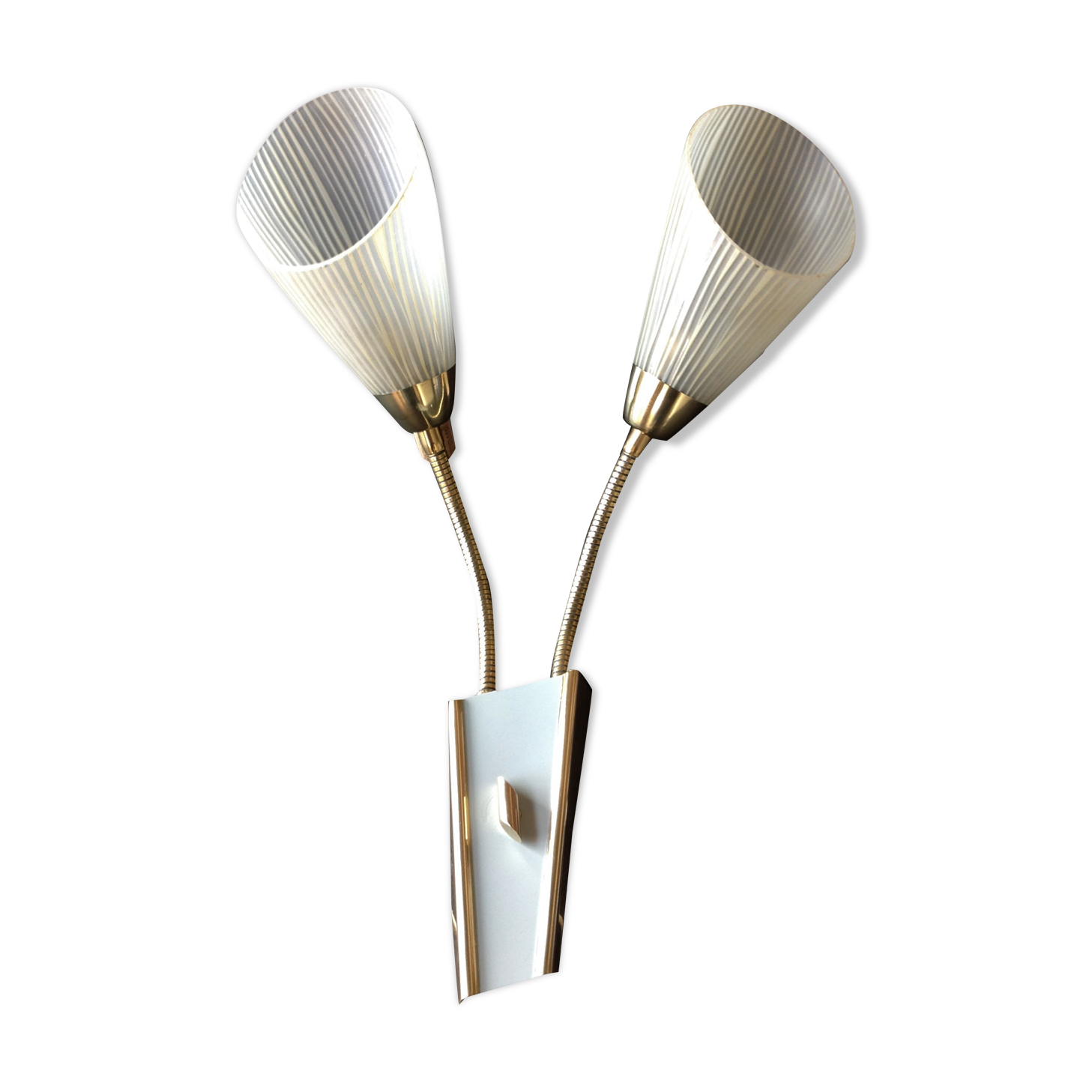 Double fire wall lamp in brass and glass cornet years 50/60