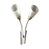 Double fire wall lamp in brass and glass cornet years 50/60