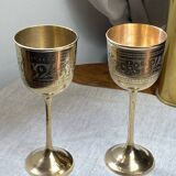 Calices, verre à pied en laiton gravés