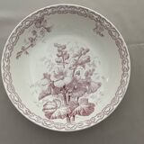 Grand saladier en porcelaine, décor rose trémière, Terre de Fer