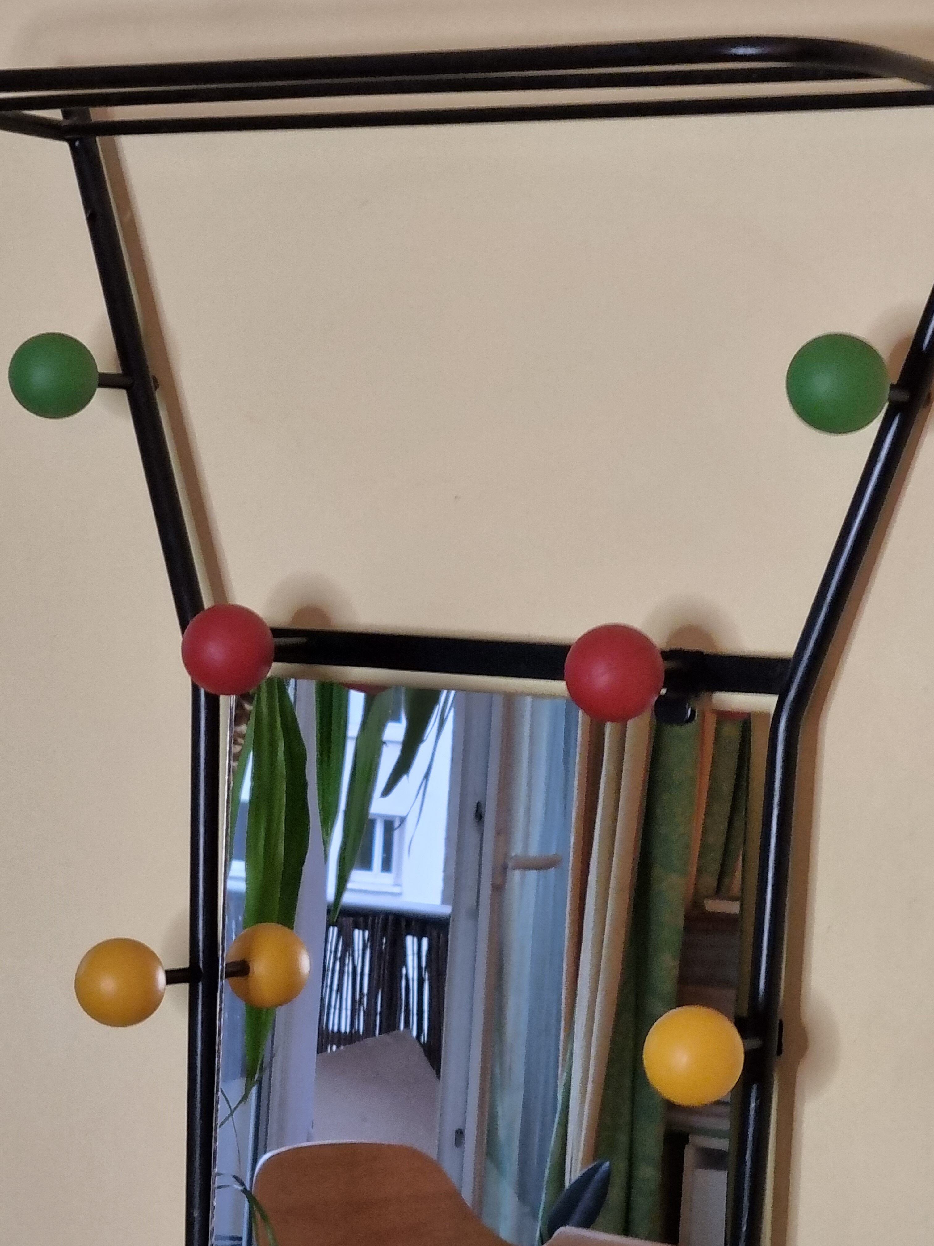 Coat rack cloakroom with mirror, 6 hooks 50s