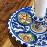 Ceramic candle holder - blue with pink flowers
