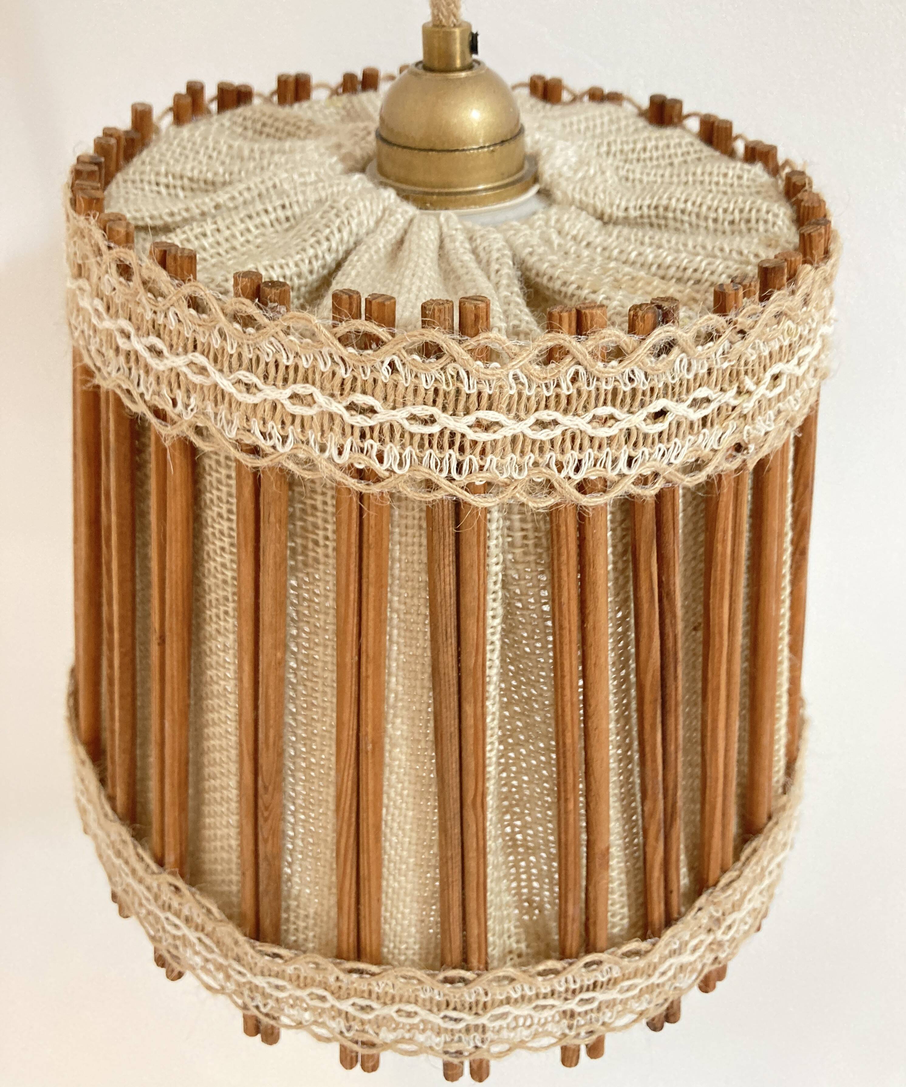 Vintage fabric and wood pendant light