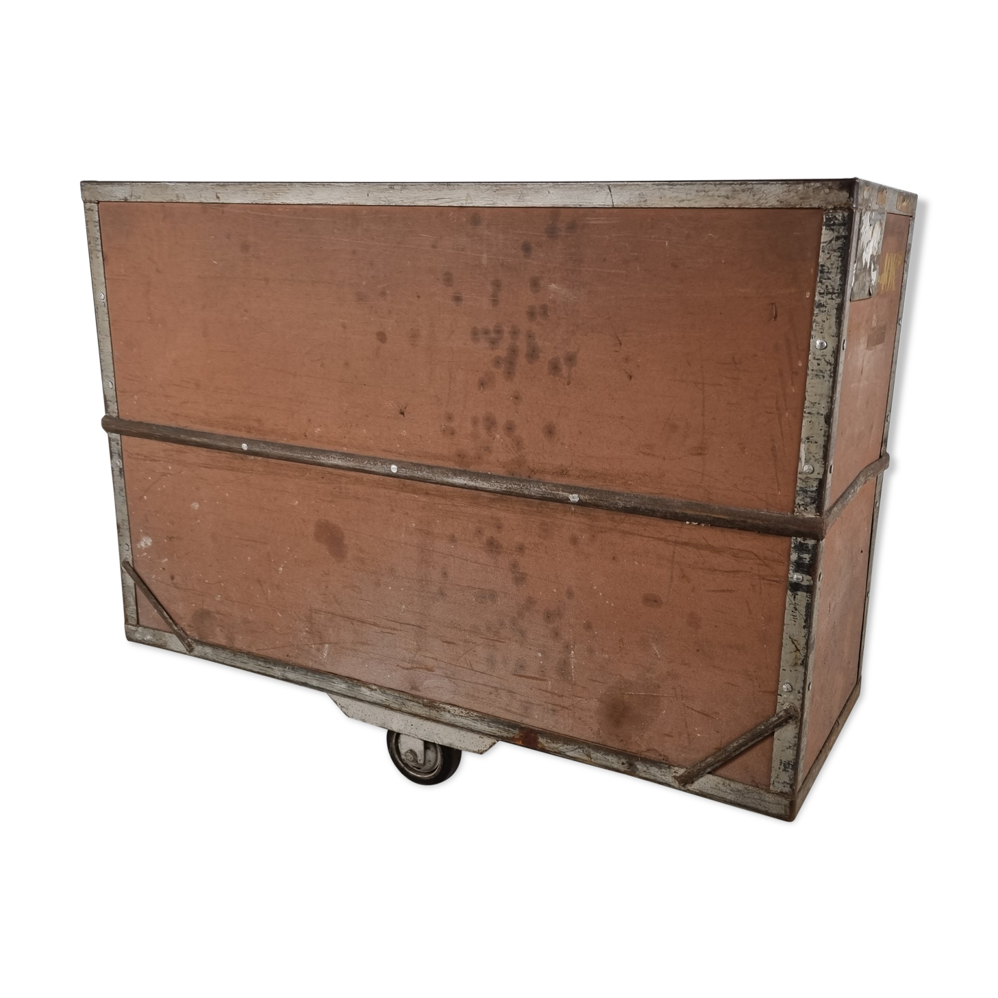 Vintage industrial steel and wooden trolley, 1950s