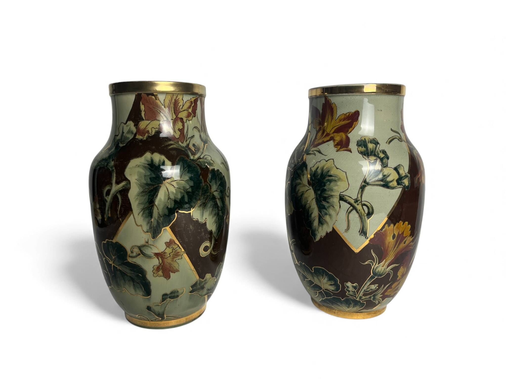 Art Deco, pair of Lunéville earthenware vases circa 1930