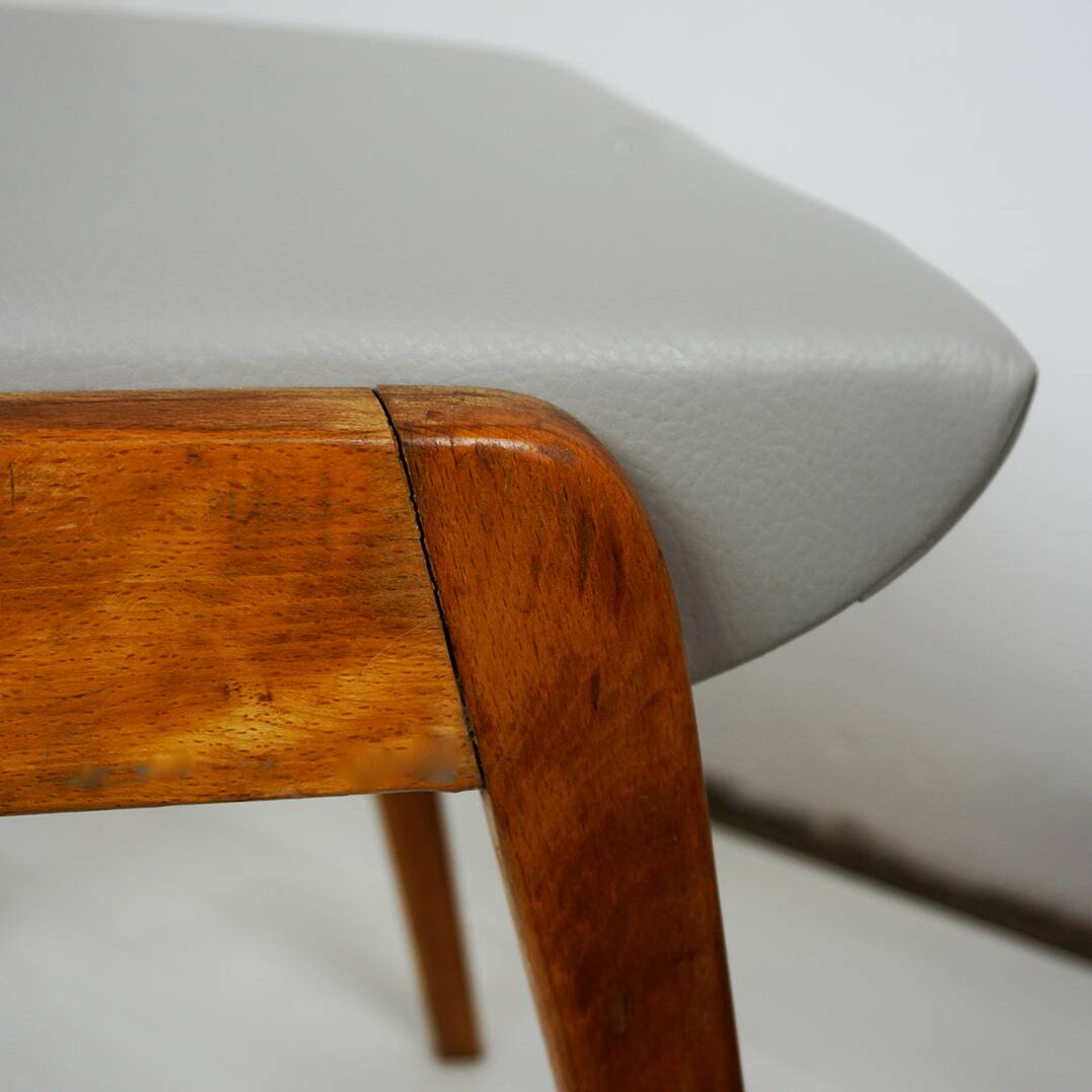 Austrian Stacking Stool in Beech and Grey Leather from the Mid-Century by Franz Schuster