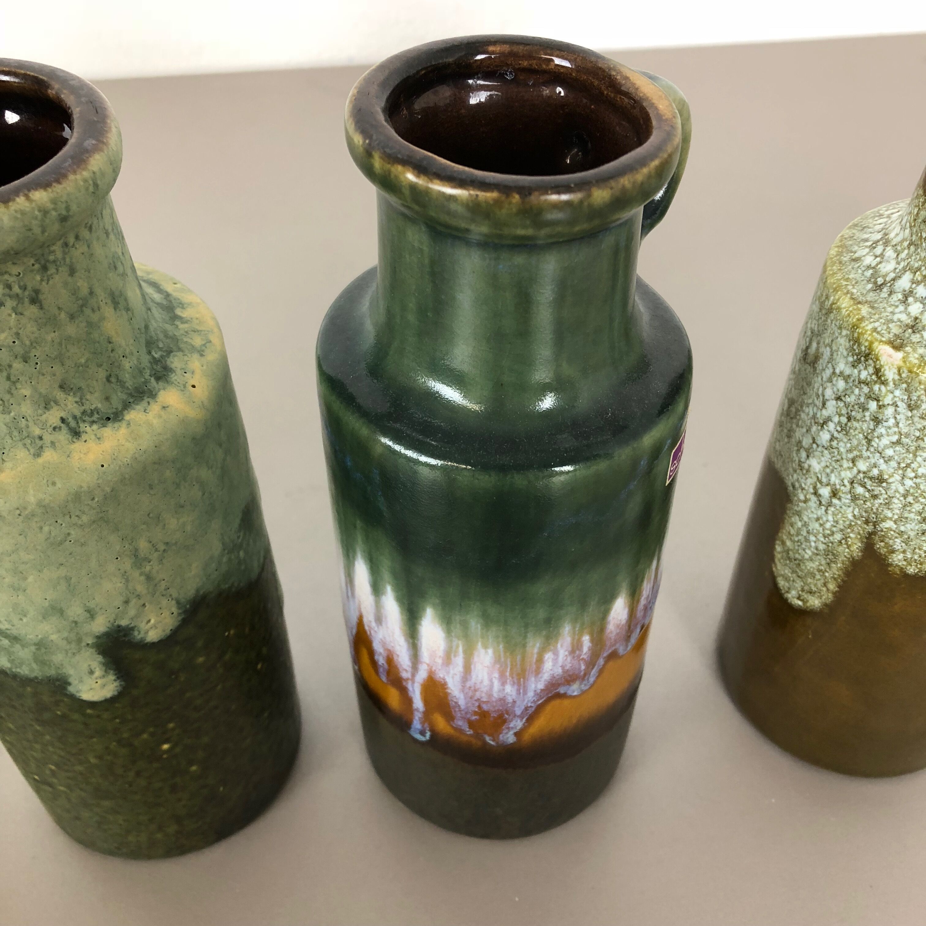 Set of four vintage pottery fat lava vases "401-20" by Scheurich, Germany, 1970s