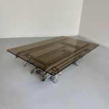 Space coffee table from the 70s, tubular metal and glass, Italian design