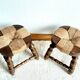 Paire de tabourets de cheminée bois et paille 1950