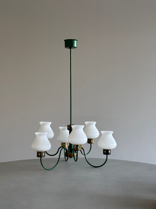 Lustre vintage des années 1960 avec Abat-jour en opaline