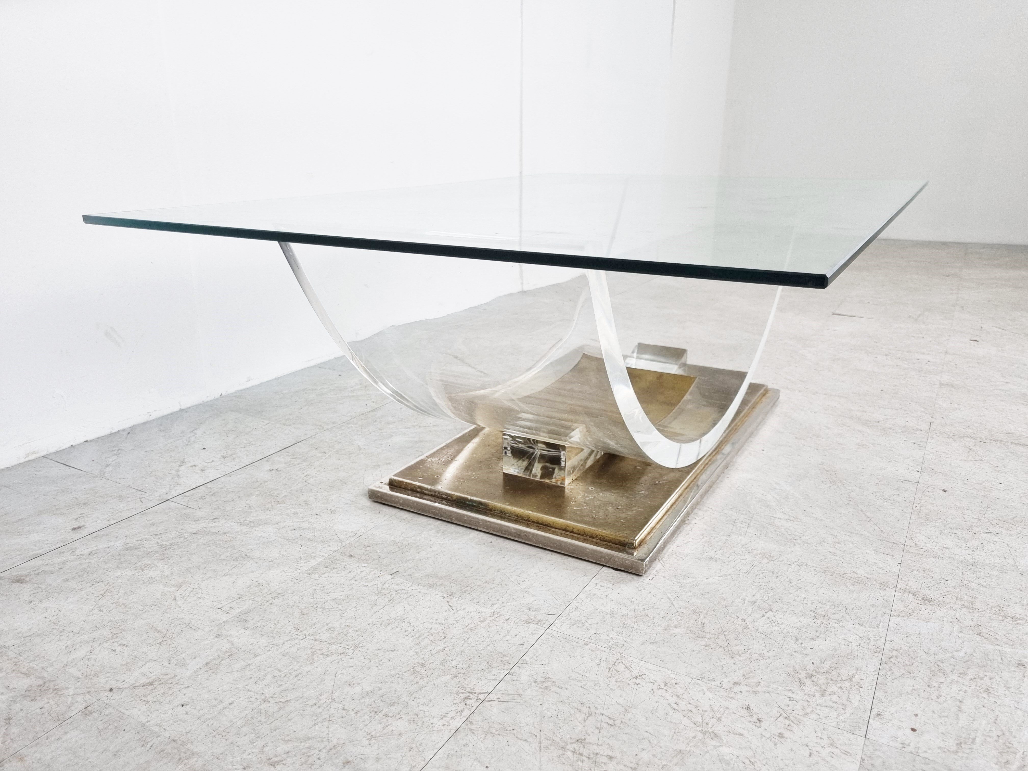 Lucite and brass arch coffee table, 1970