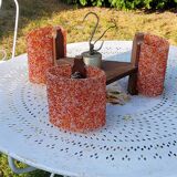 70s Scandinavian style chandelier in wood and orange granite resin 3 lights