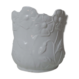 Pot cover in faience white vintage flowers