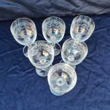 Six vintage wine glasses, cut crystal, gold rim