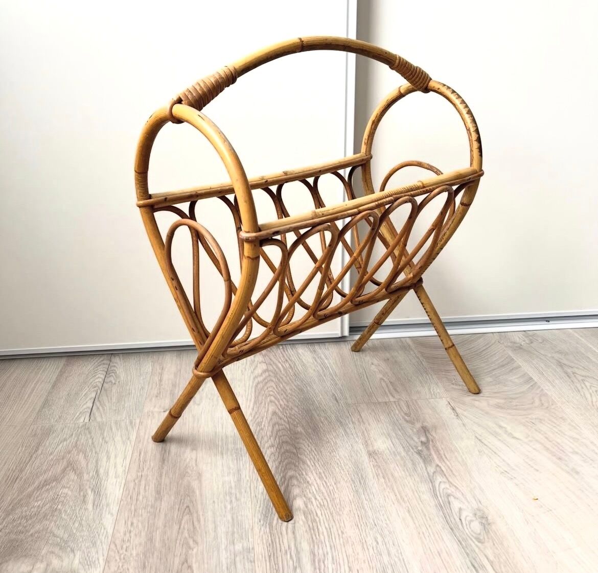 Vintage rattan magazine rack