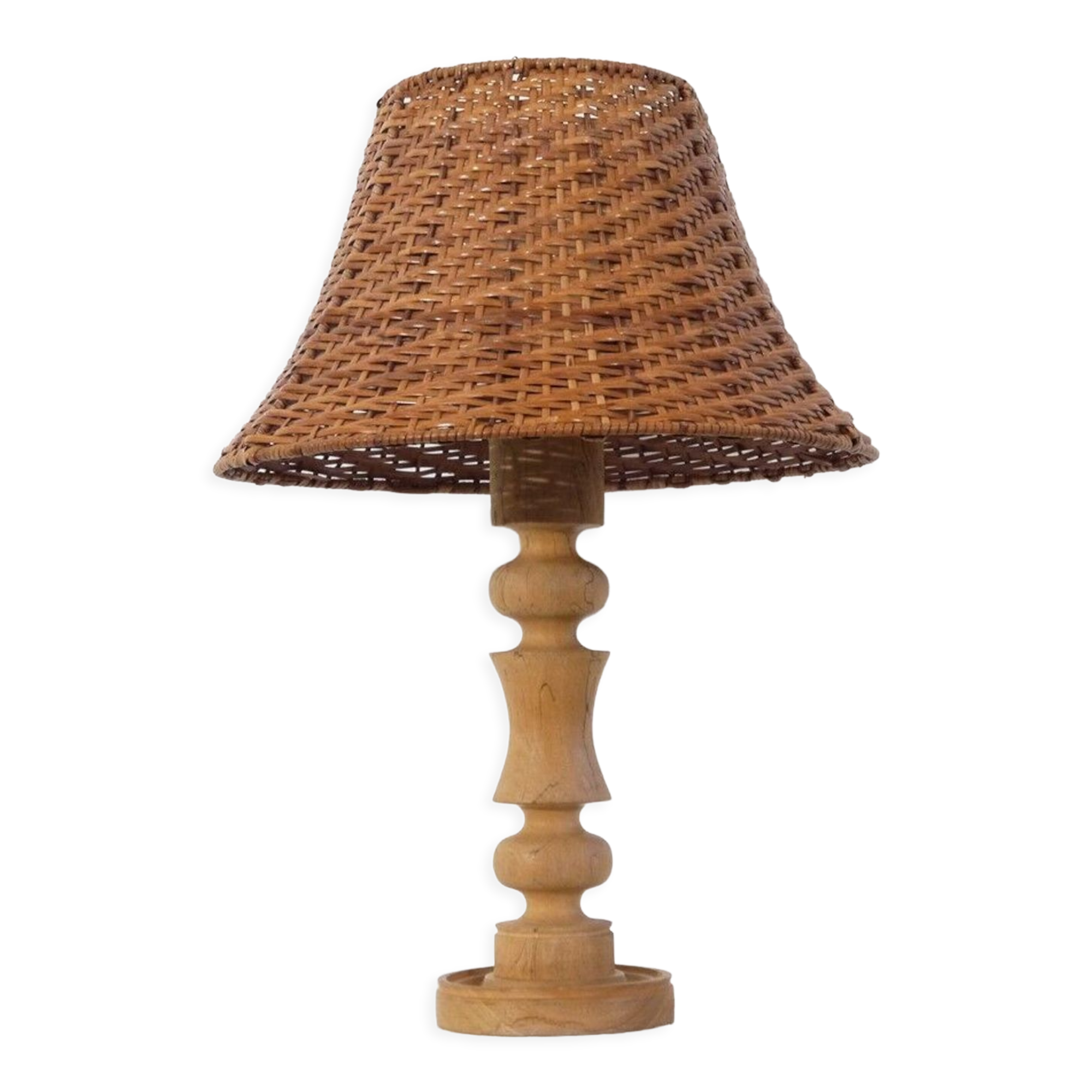 Scandinavian vintage lamp in wood and rattan 1970