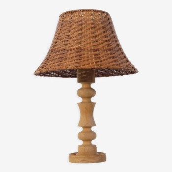 Lampe stylescandinave en bois et rotin 1970