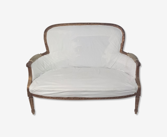 Canapé Corbeille Style Louis XVI du 19ème Siècle en Bois Sculpté et Doré (a retapisser)