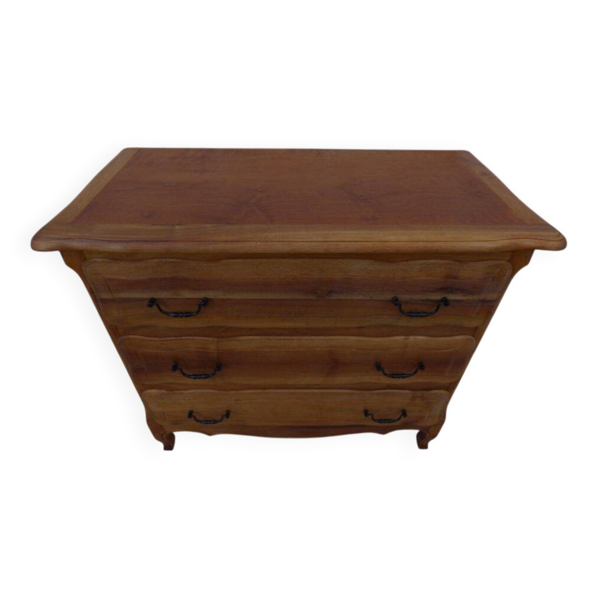 3-drawer solid natural wood chest of drawers with black handles - Completely restored