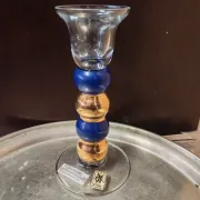 Post-modern cobalt blue glass candlestick, Memphis style.