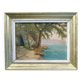 940s French Oil Landscape – Lake View from Aix-les-Bains, Signed Painting