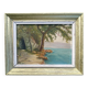 940s French Oil Landscape – Lake View from Aix-les-Bains, Signed Painting
