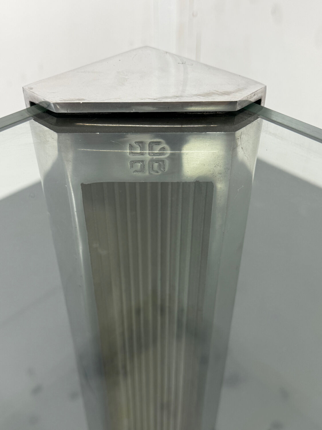 Mid Century Modern Regency Ghyczy Glass and Steel dining table or desk