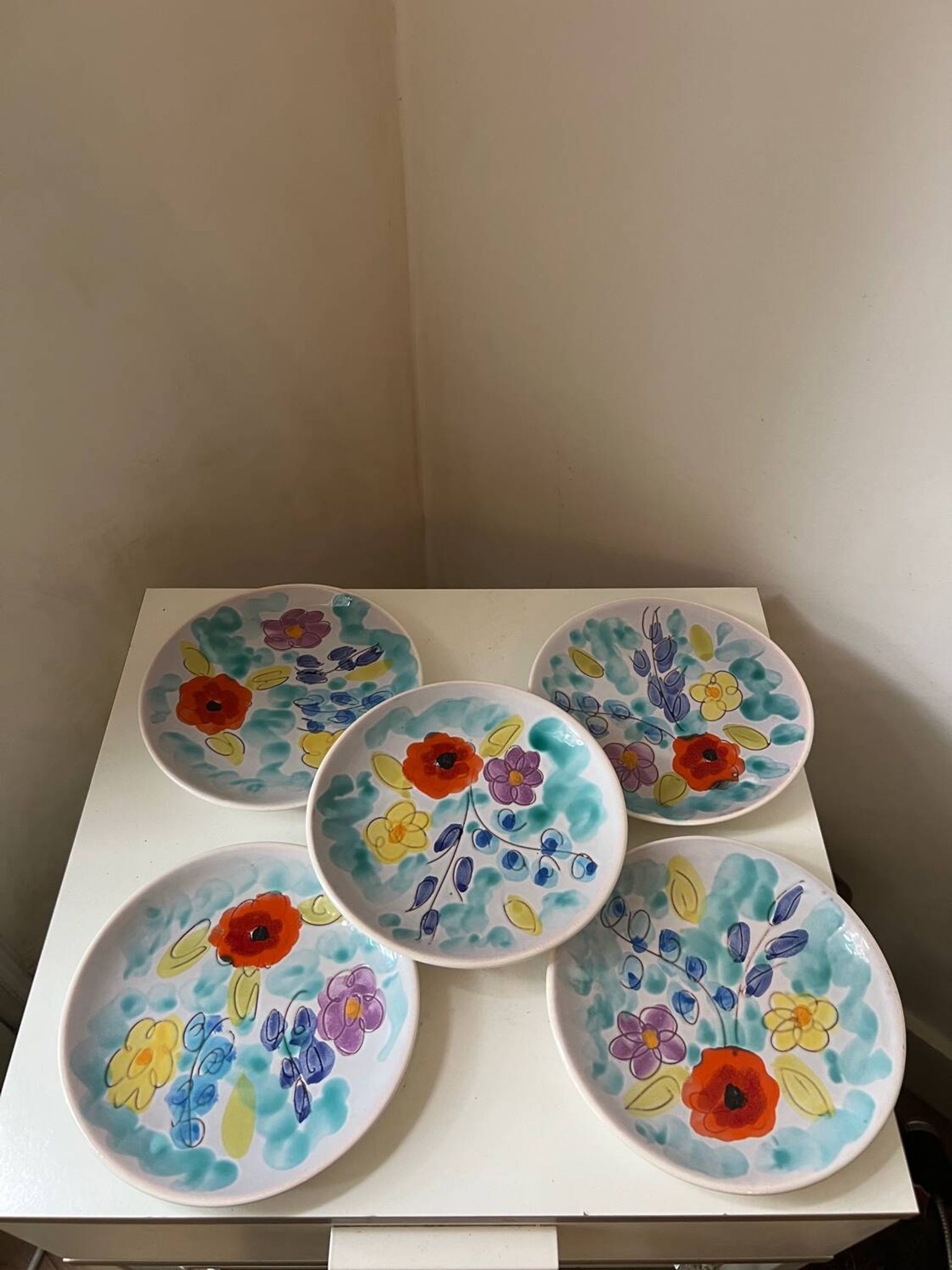 Set of dessert plates with flowers, Vallauris 1960