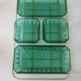 Golden vintage aperitif tray with green ramekins Arcoroc-France