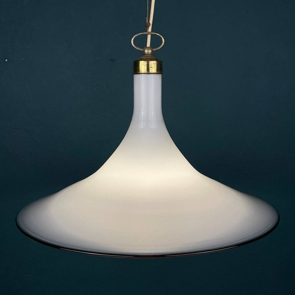 Vintage white Murano glass pendant lamp, Italy, 1970s.
