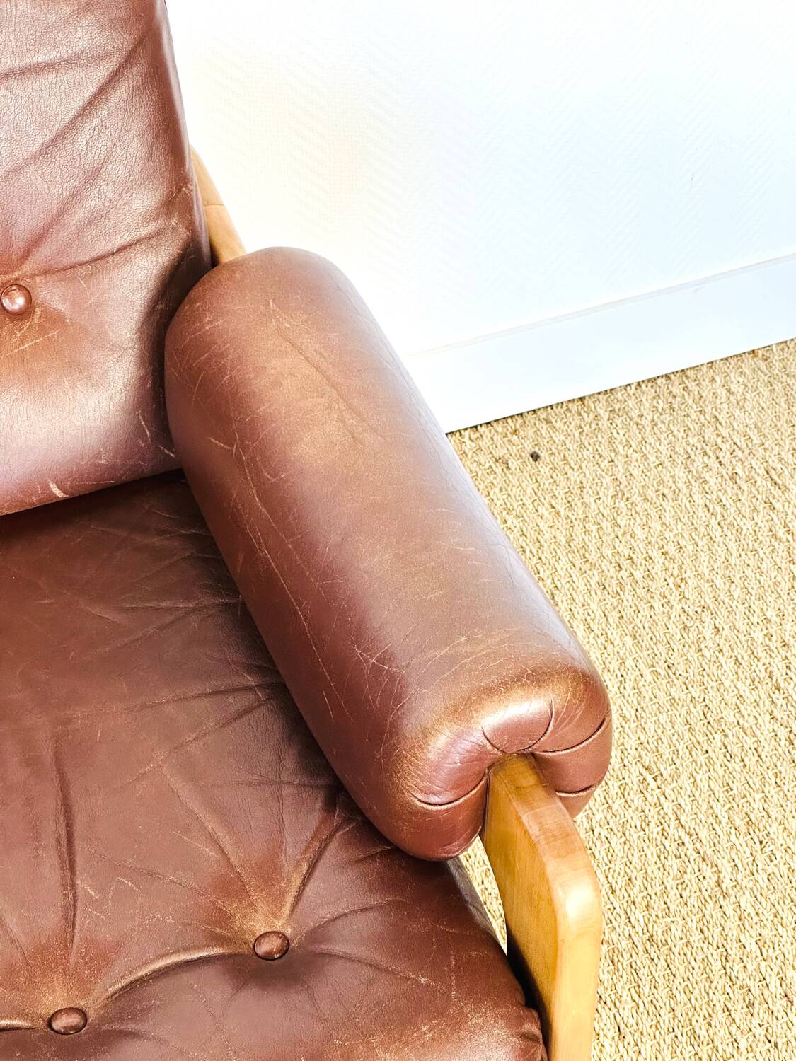 Vintage Scandinavian leather and teak armchair 1960