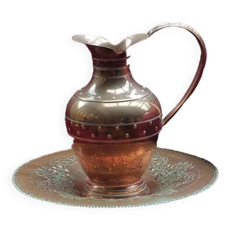 Copper ewer and its tray