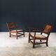 Arts & Crafts Handcrafted Low Lounge Armchairs, Belgium, 1920s, Set of 2