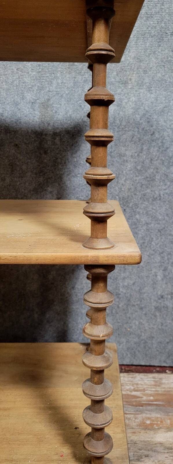 Natural wood display shelf with three tiers