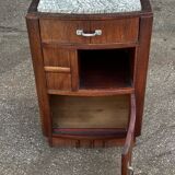 Art Deco bedside table in Niangon wood and green marble