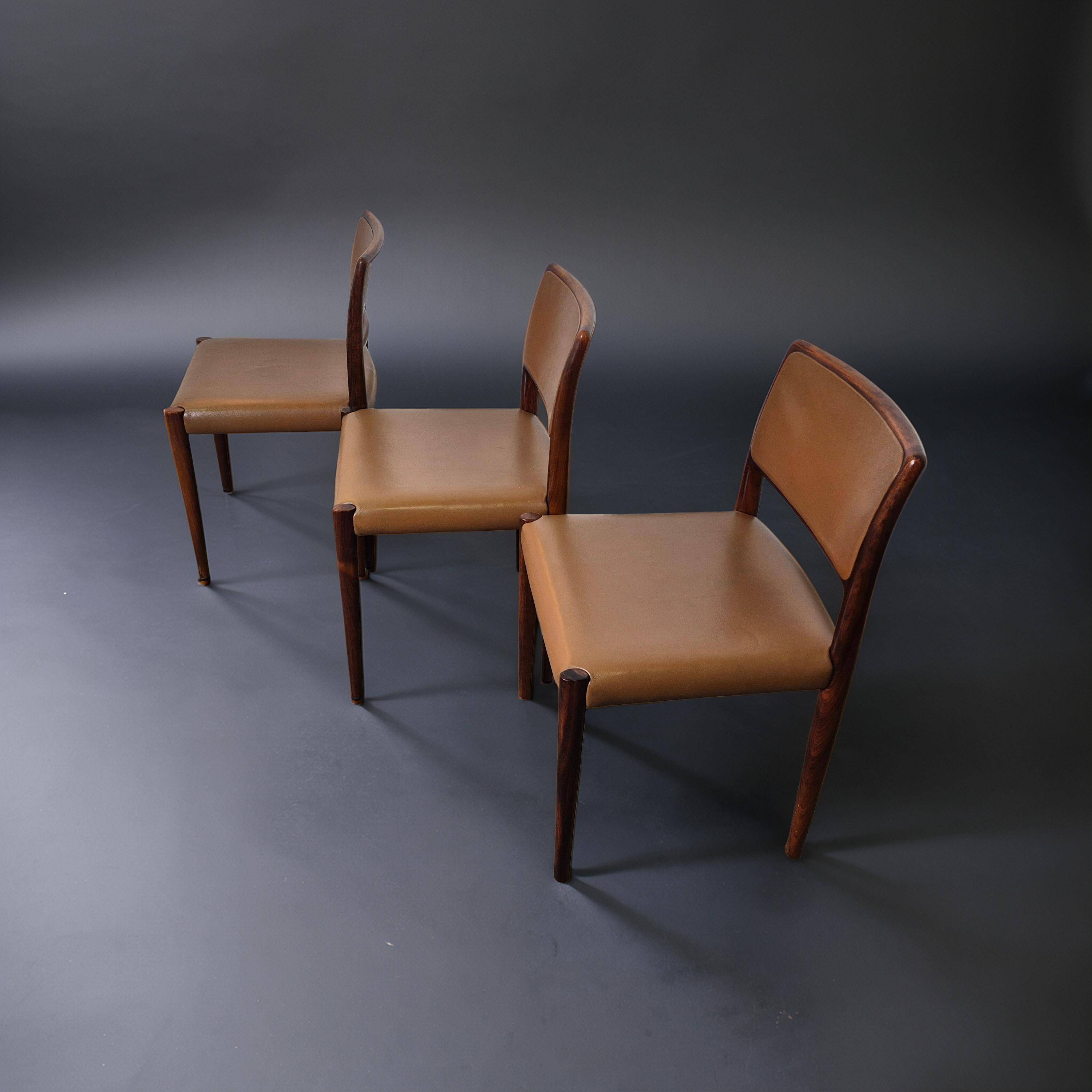 Mid-century modern cognac leather dining chairs, Germany 1960s