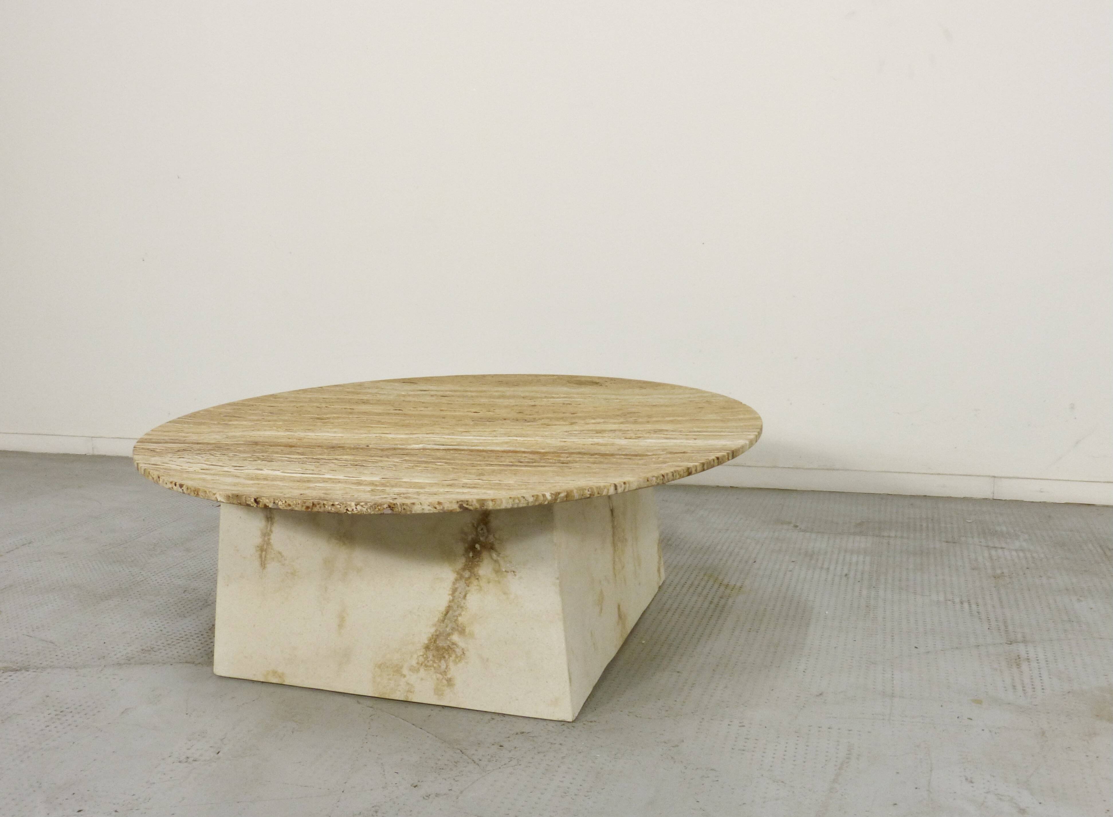 1970s Italian Travertine Minimalist Geometric Coffee Table. Modern/Midcentu