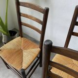 Set of 4 straw chairs from the 50s Dudouyt