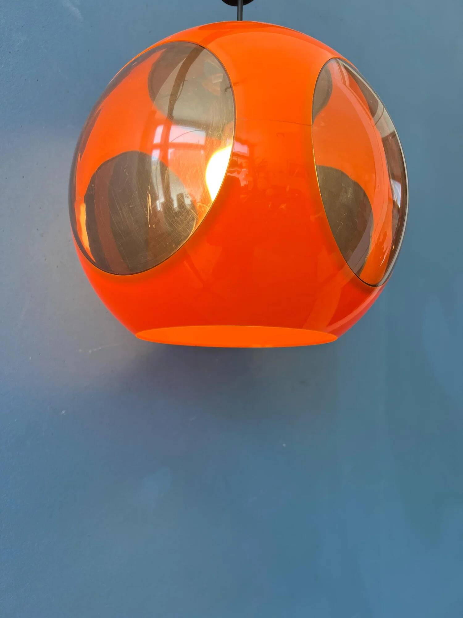 Vintage orange 'bug eye' Massive space age pendant lamp
