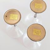 Art Deco Champagne Glasses Set of 3, Sterling Silver & Cut Glass