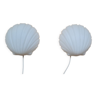 Pair of shell sconces in white opaline