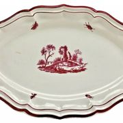 Old oblong oval dish 41.5 x 27 Gien model landscape pink 1938/1960
