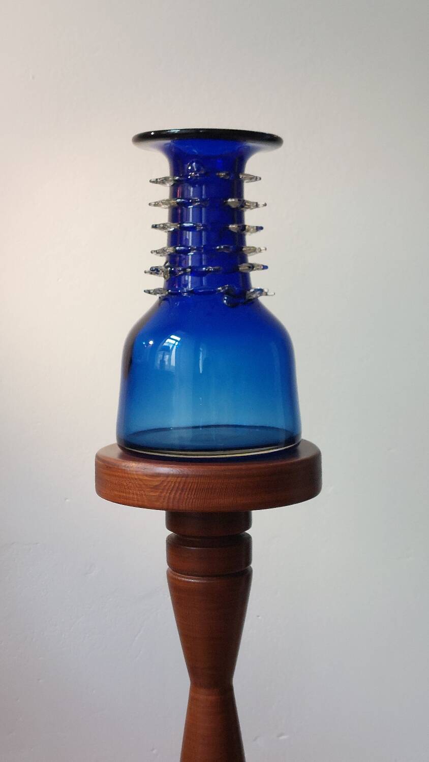 Vintage blue handmade glass vase Lwiw Ukraine