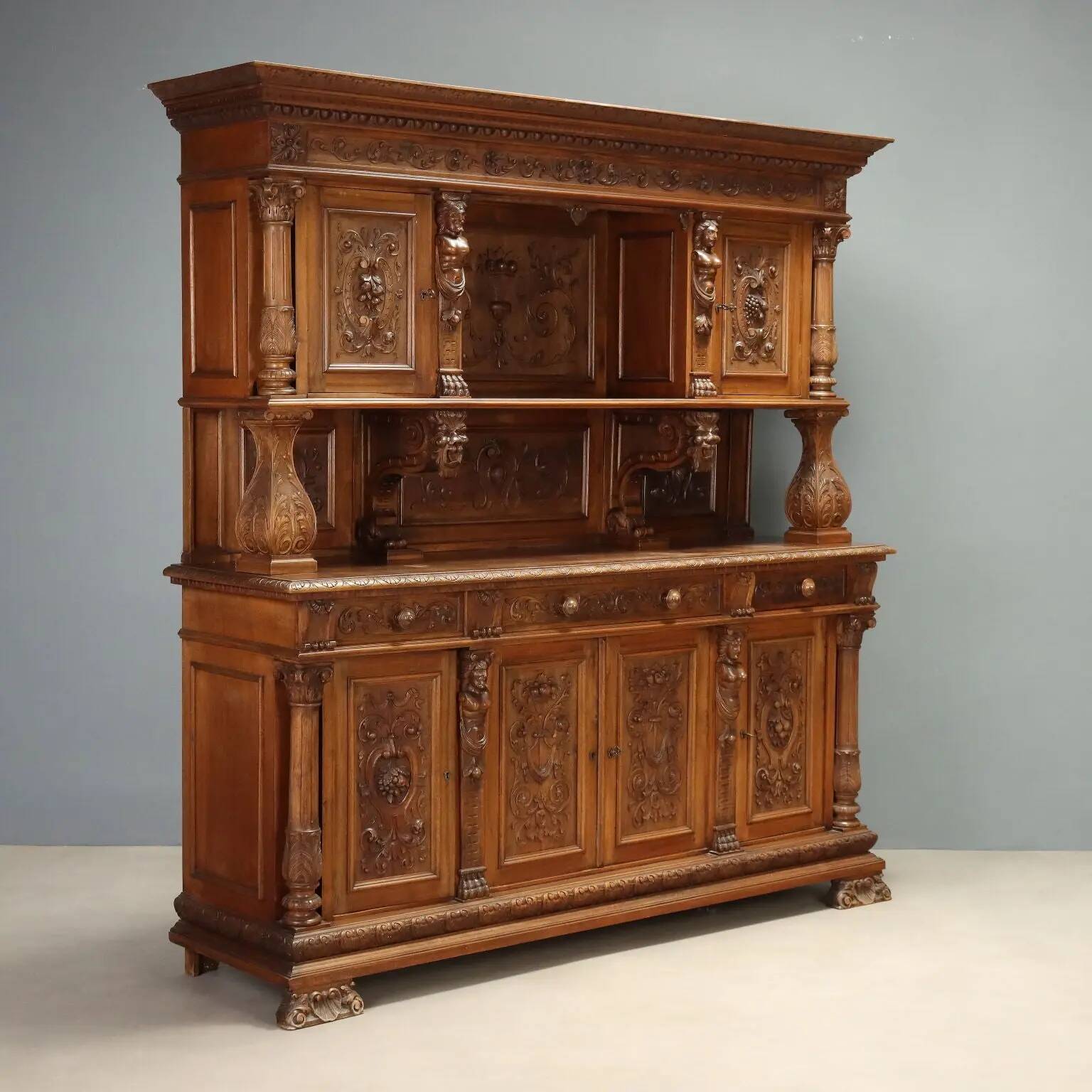 Neo-baroque antique walnut buffet, Italy, 19th century