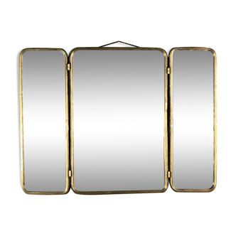 Rectangular ice/barber mirror in patinated golden metal 80x60cm